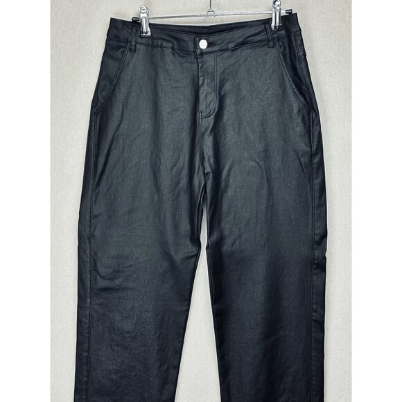Women's Black Faux Leather Straight Leg Pants Size Large 28/31 High Waist - Picture 2 of 14